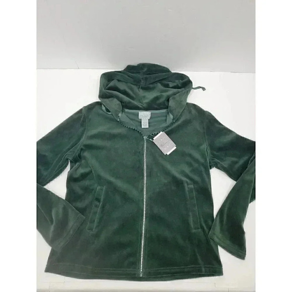 Peck & Peck Relaxed Emerald Green Velour Sweatshirt Women's Size Large NWT - Picture 1 of 10